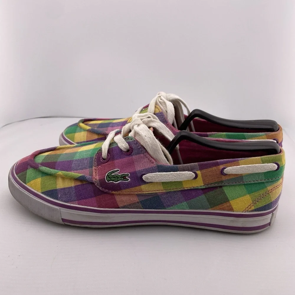 Lacoste Checkered Slip On Sneakers Shoes Plaid US Size 8 MSRP $150